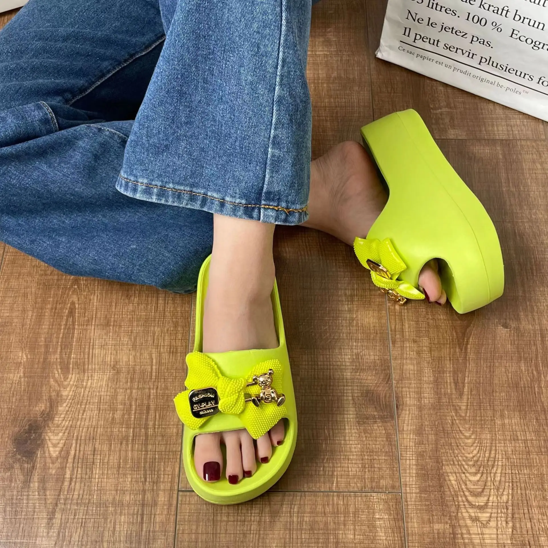 2024 New Summer Slippers Women Indoor Eva High Soft Bottom Sandals Open Toe Trend Slides Light Beach Shoes Slippers Home Size