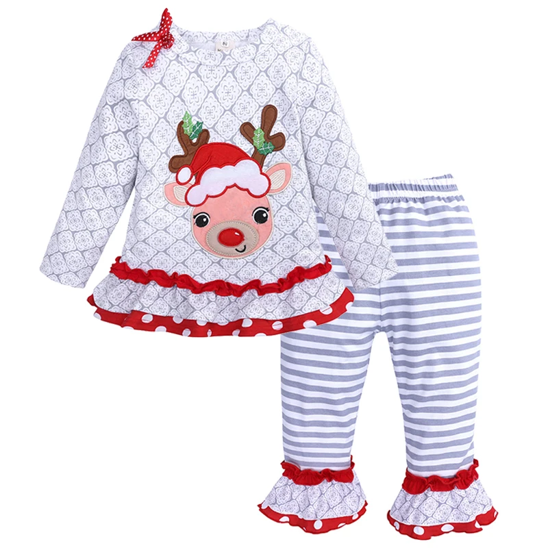 

Комплект одежды для маленьких девочек 1-5 лет, хлопковый топ и штаны с милым рисунком лося, рождественский костюм маленькой принцессы, детская одежда для дня рождения