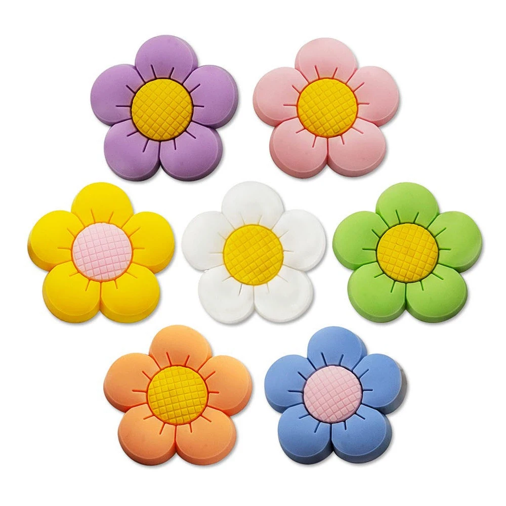

7/5PCS Cartoon Colorful flowers Shoe Charm Wholesale PVC beach bag clog Wristband Decor Buckle Sandal Detachable Waterproof Gift