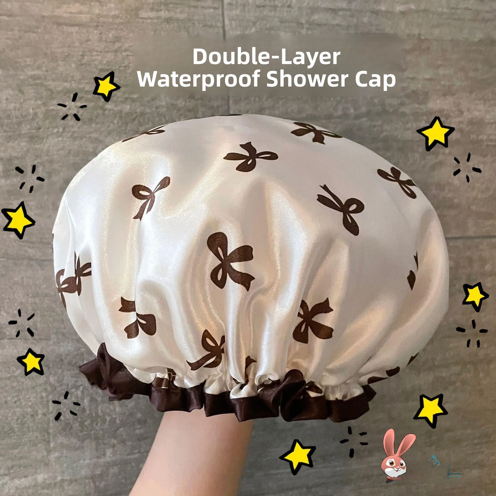 

Women's Bath Cap Waterproof Double Layer Shower Cap Kitchen Oil Smoke Proof Hair Cover Headwear New 2024 ABEYINUOR Brand