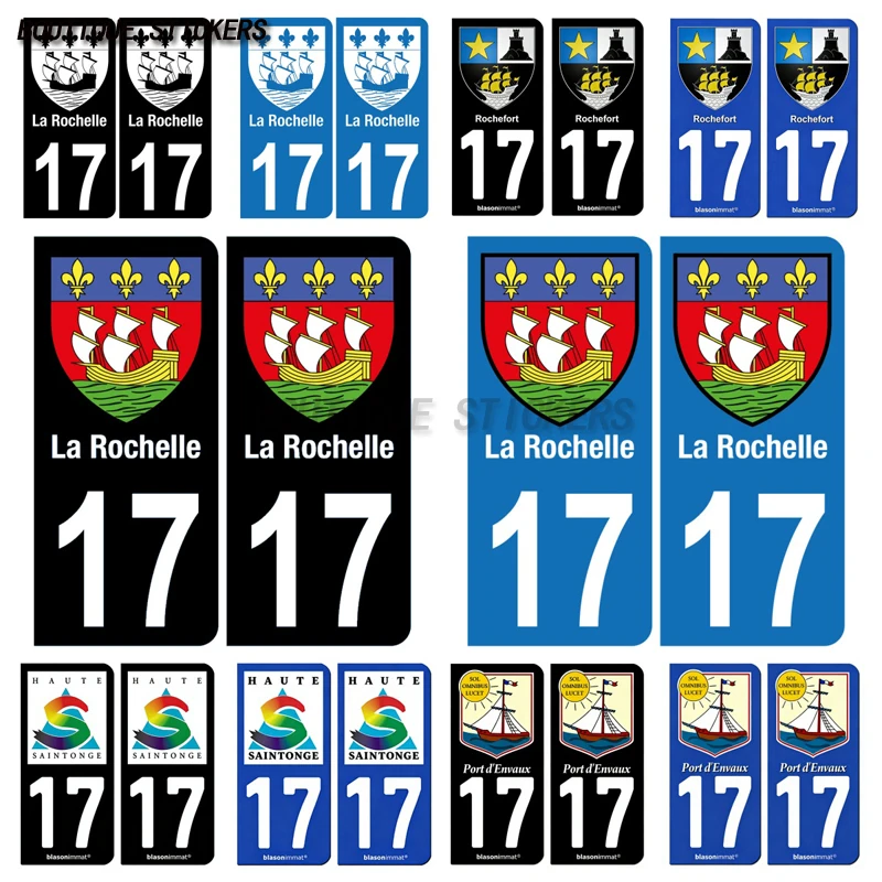 

2Pcs Autocollant plaque d'immatriculation française17 Blason-La Rochelle-Jonzac-Agglo-Port d'Envaux-Commune-Rochefort-Armoiries