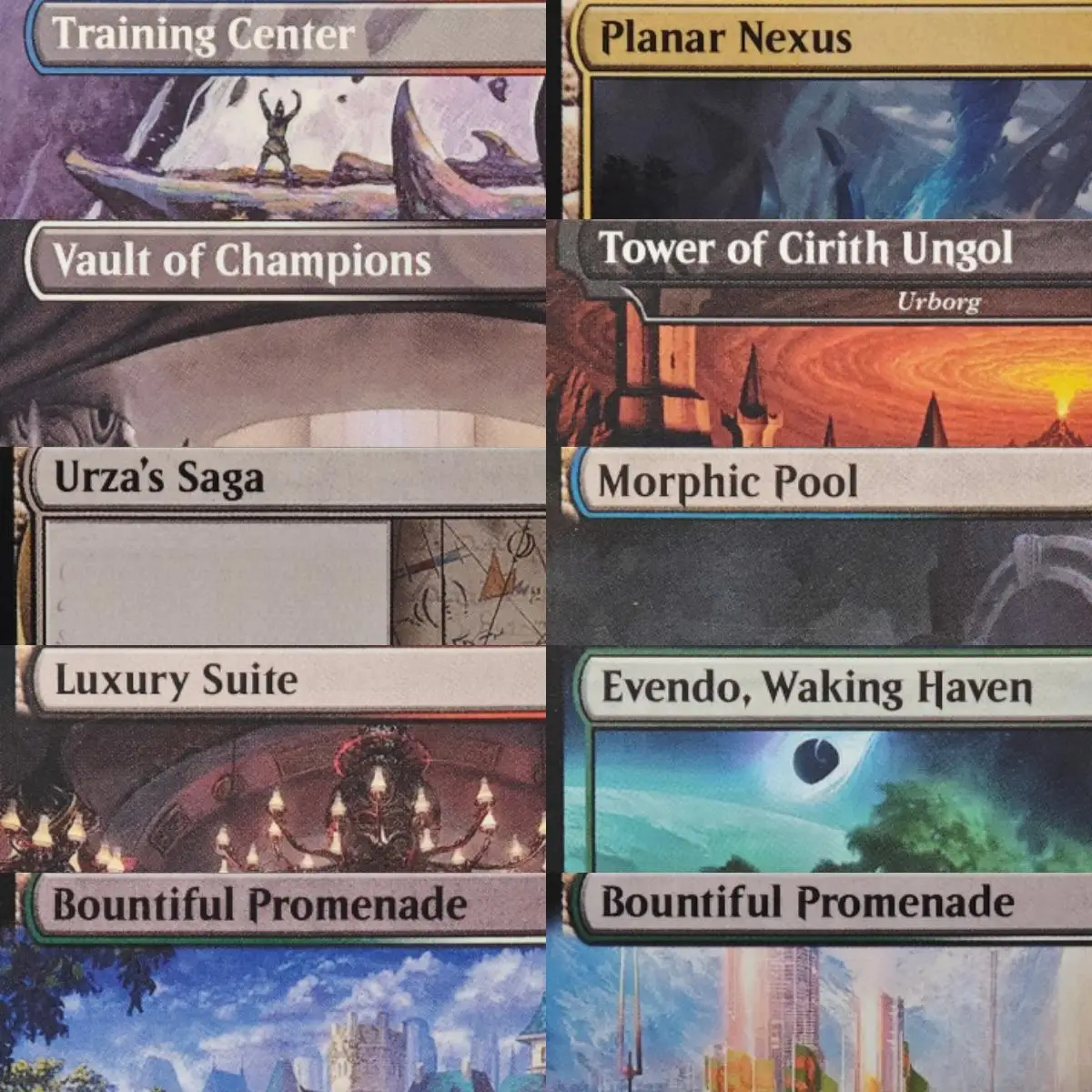 HOLO Land Training Center Turbulent Fen Vault of Champions Bountiful Promenade High-Quality TCG Proxy Cards (Black-Core)