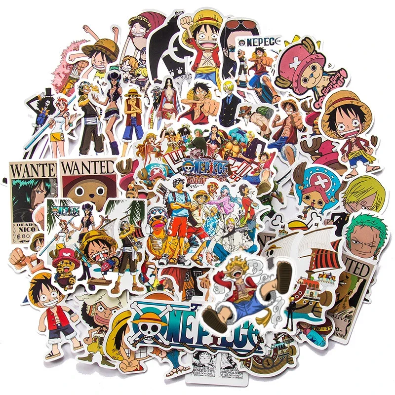 50/100pcs Anime One Piece Stickers Cartoon Water Cup Skateboard Hand Account DIY Cute Phone Waterproof Sticker Decal Kid Toy