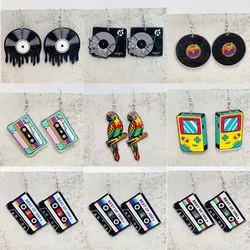 Vintage Style Cassette Tape Film Record Earrings Black White Record Music Enthusiast Earring Holiday Music Enthusiast Gift
