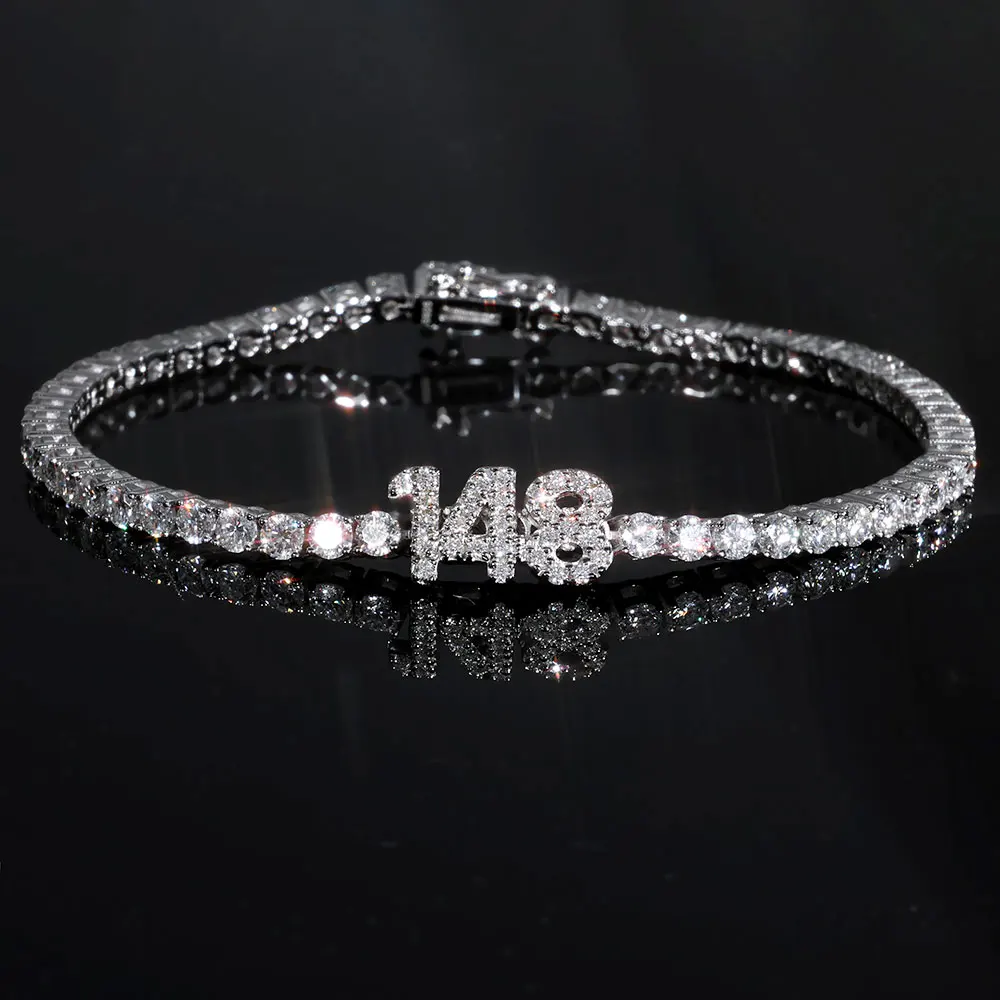Nuoya Custom 3MM Moissanite Tennis Bracelet with Letter/Number Men Women Iced Out VVS1 925 Silver Bracelet Personalized Jewelry view 3