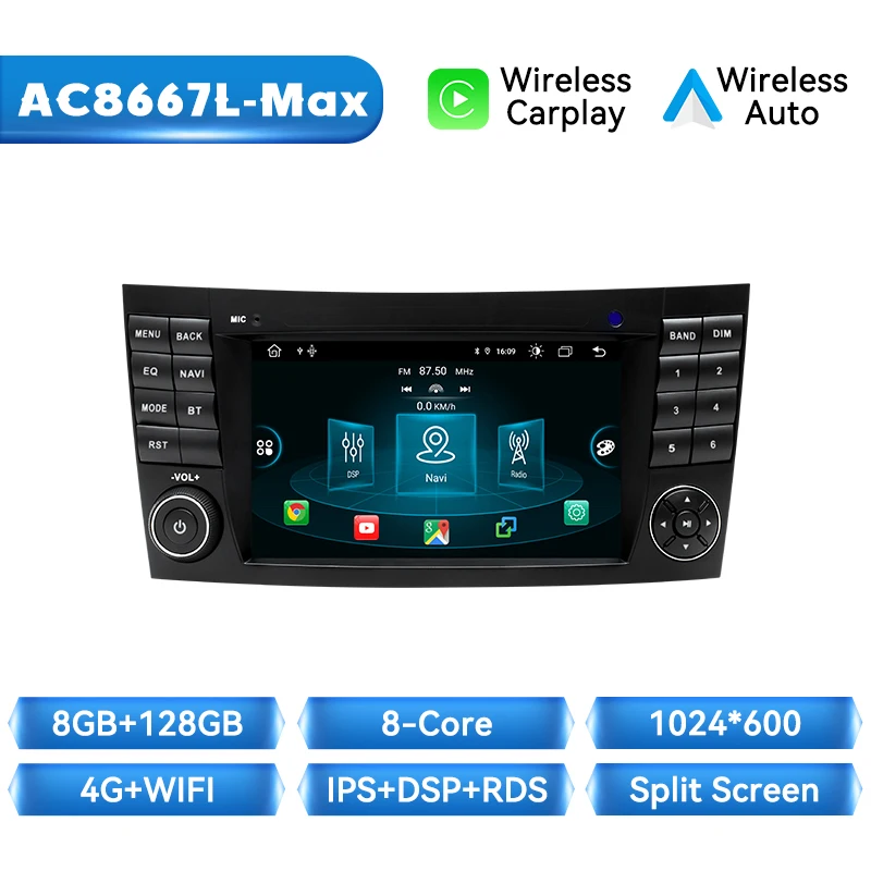 Autoradio Speler Voor Mercedes Benz E-klasse W211 E200 E220 E300 E350 E240 E270 E280 CLS KLASSE W219 Android14 Draadloze Carplay DSP