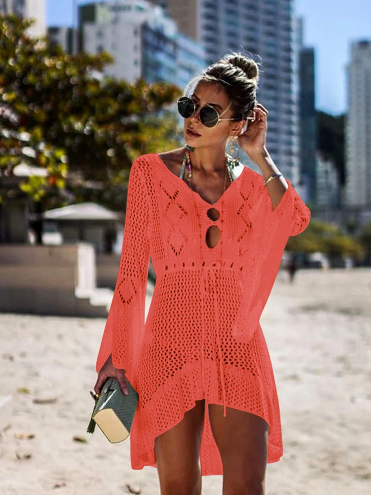 Sexy Cover Up Bikini Women Swimsuit Cover-up Beach Bathing Suit Beach Wear Knitting Swimwear Mesh Beach Dress Tunic Robe