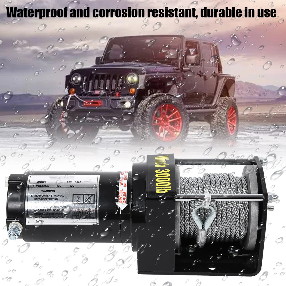 Electric Cable Winch 3000lbs Electric Recovery Winch 12V Wire Remote Control Kit for Truck SUV ATV Tow Boat Trailer