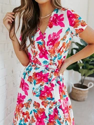 Mugen Floral Print Plus Size Dress 2024 Women’s Clothing For Summer Dresses Short Sleeves Dress V-Neck Loose Clothes For Dress