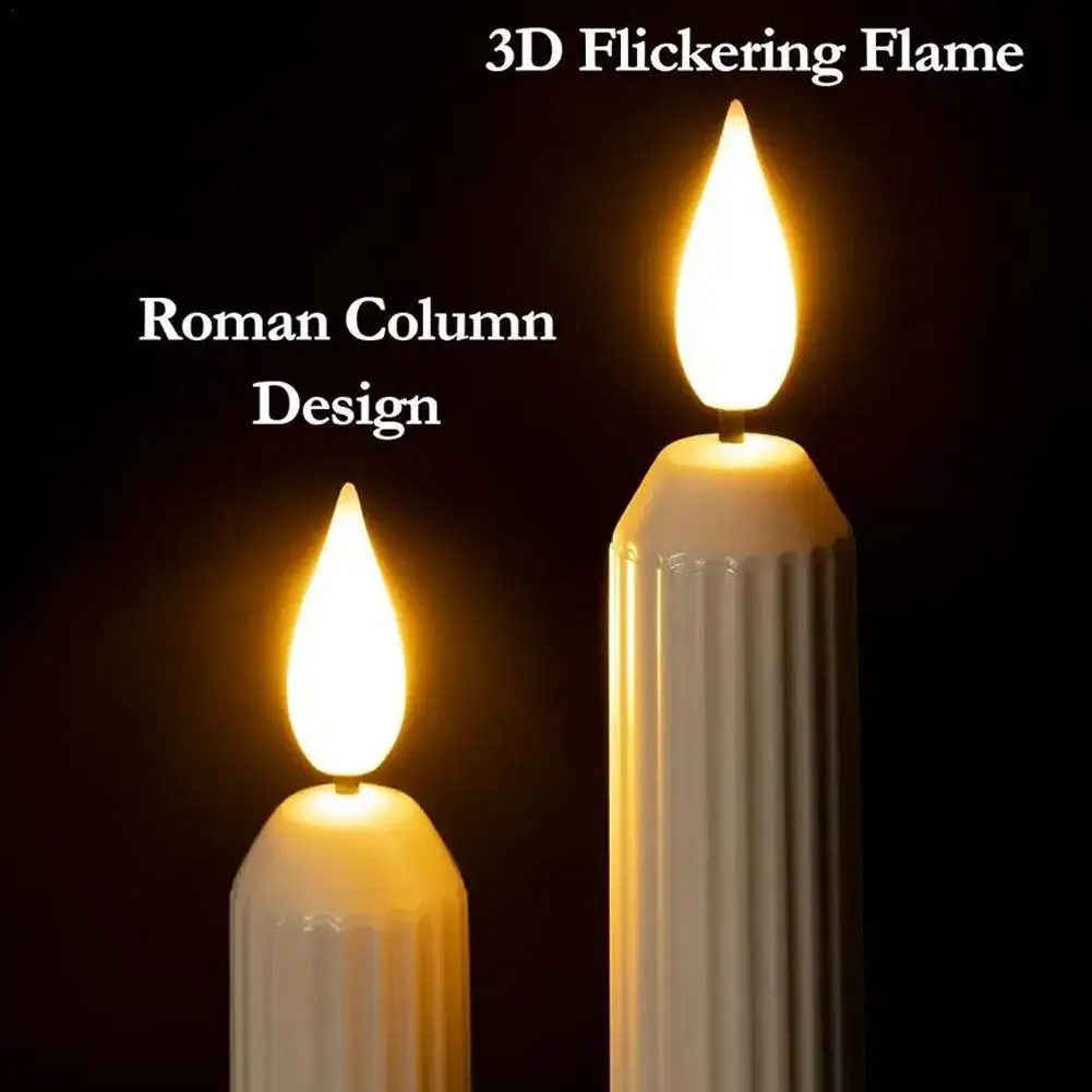 12/6pcs LED Candle Sticks 3D Wick Flame Flameless LED Candle Stick Battery Powered Electric Real Wax Dinner Xmas Decor  ﻿