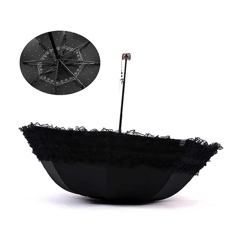 lace parasol vintage lolita black  sun parasol umbrella summer gothic wedding style for women