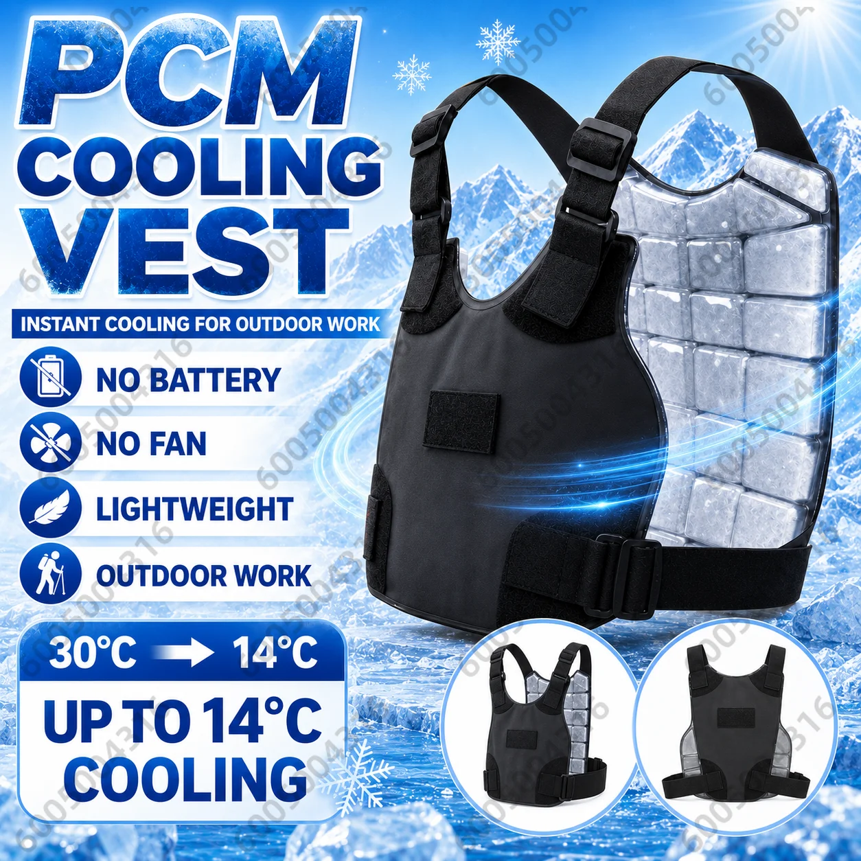 PCM Ice Pack Cooling Vest for Men Lightweight Adjustable Tactical Temperature Control Wear for Construction Fishing Outdoor Work