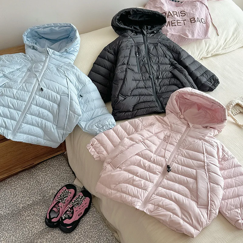 

Children Clothing Solid Color Simple Warm Versatile Hooded Down Jacket 2025 New Winter Girls Fashionable Casual Down Jacket