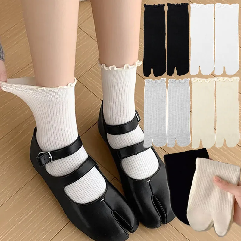 

Soft Split Toe Socks for Women Ruffle Wood Ear Edge Mid-tube Stockings Girls High Quality Harajuku Japanese Combed Cotton Socks