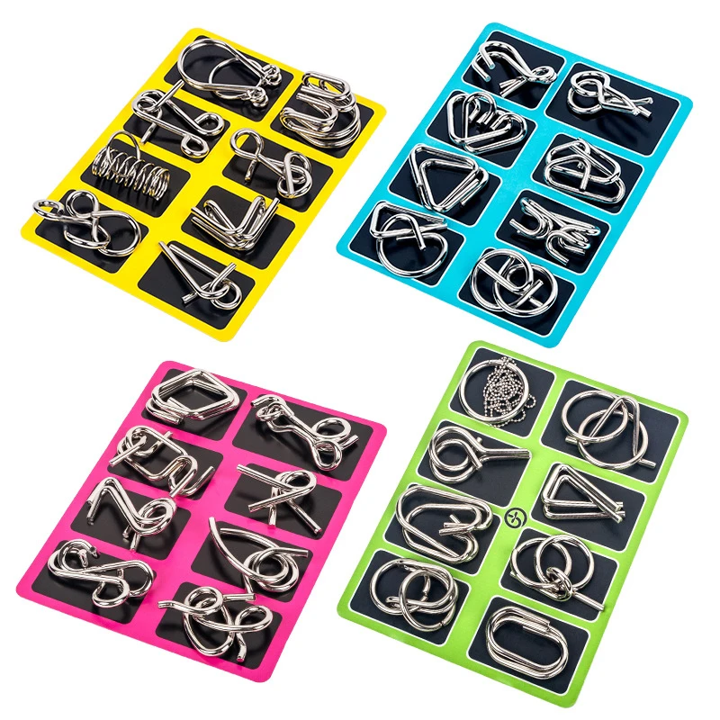 Image of 8 Teile/satz Metall Montessori Puzzle Draht Geist Gehirn Teaser Puzzles Kinder Erwachsene Interaktive Spiel Reliever Pädagogisches Spielzeug