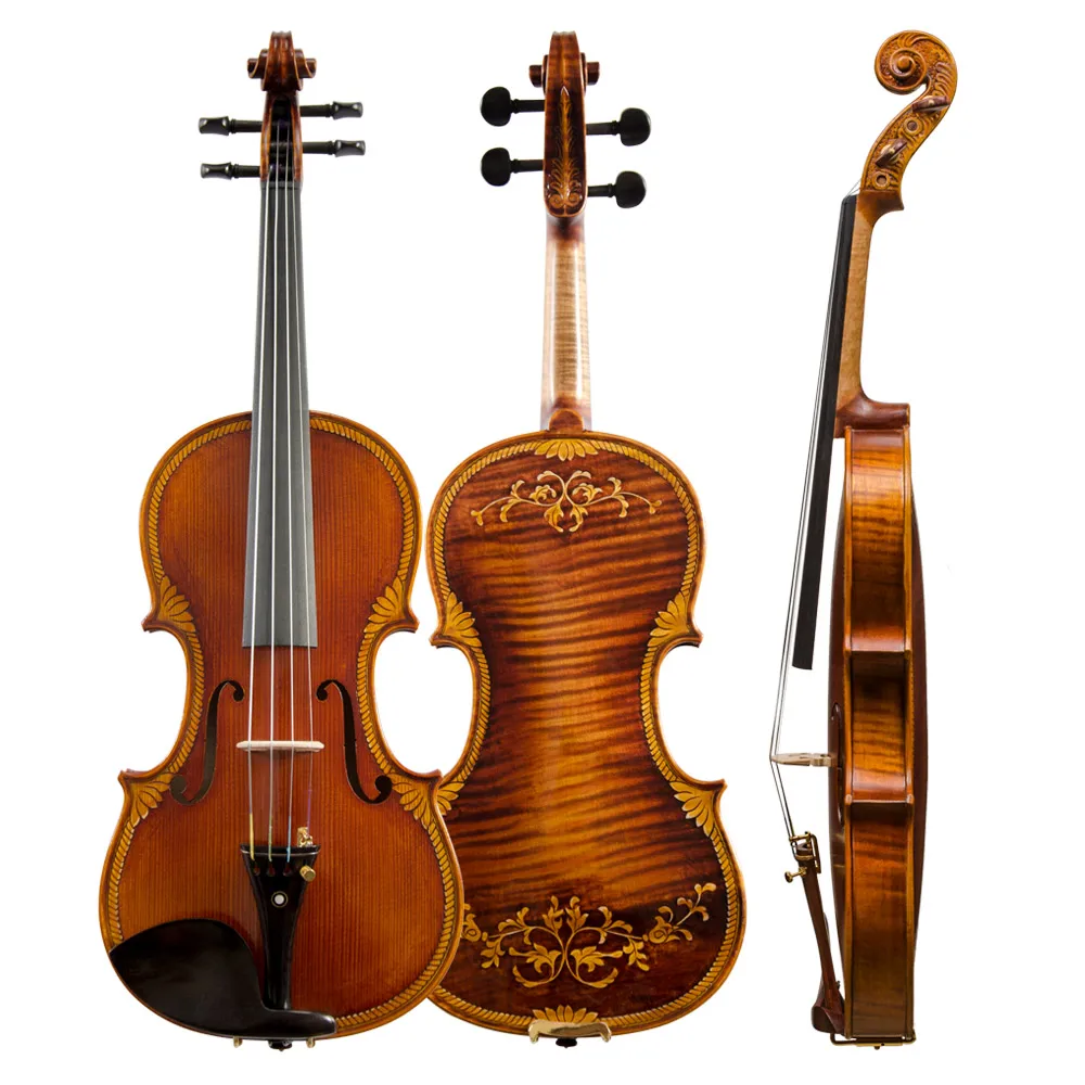 CHRISTINA Handcarved Violin V07CN 4/4-1/4 Sizes New Design Solid Spruce Flame Maple One-piece Backpanel with Full Accessories