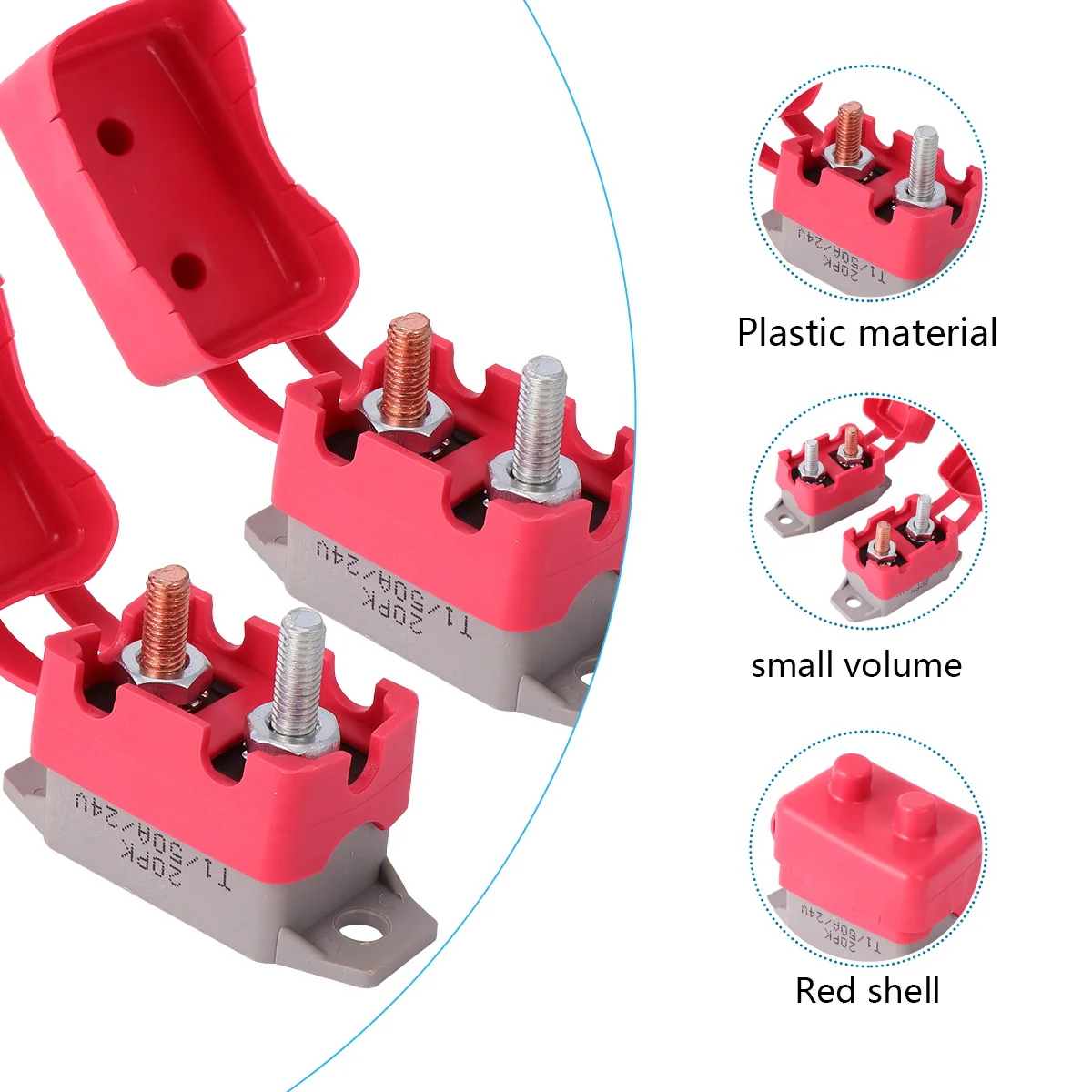 

2pcs Automatic Reset Circuit Breaker 50A 12V/24V For Car Boat Truck Rv Marine Stud Bolt Terminals Dc 6-28V Overcurrent