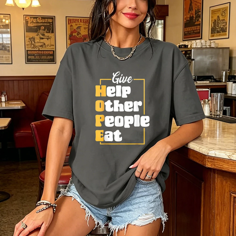 Food Bank T-Shirt Charity Volunteer Cotton Tshirt Help Others Eat Block Font Unisex Tees Fashion Kindness Community Casual Tops