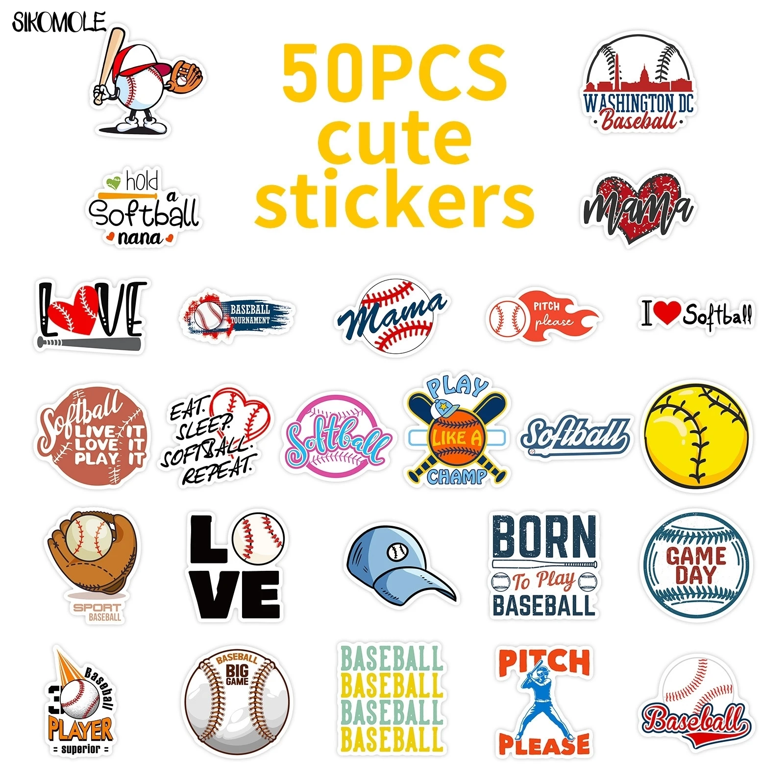 10/50 SZTUK Kreskówkowe Naklejki Graffiti z Motywem Baseballu i Softballu Estetyczne DIY Scrapbook Laptop Artykuły Papiernicze Walizka Naklejki Zabawki dla Dzieci