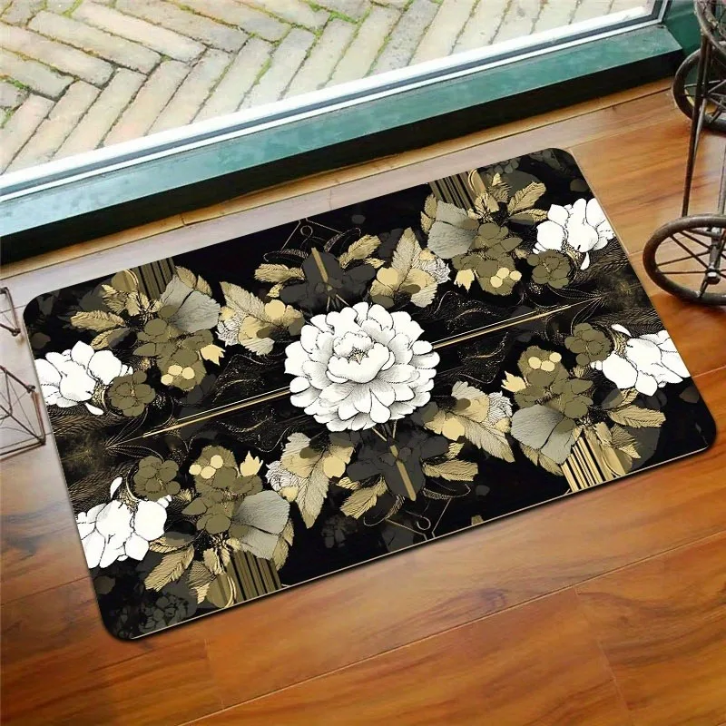 

1PC Symmetrical Floral Kitchen Rug Non-Slip Door Mat Pop design Bathroom Rug Bath Mat Carpet for Home Sink Laundry Decor