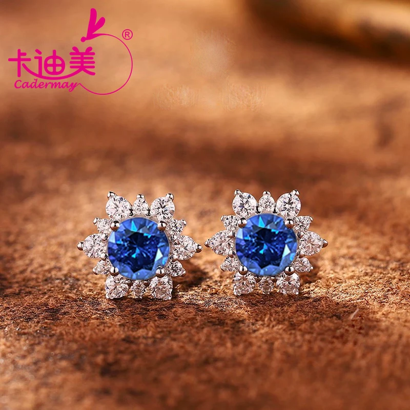 Pigeon Ruby Lab Grown Cornflower Sapphire With Inclusions S925 Silver18k Yellow Gold Earrings For Women Fine Jewelry