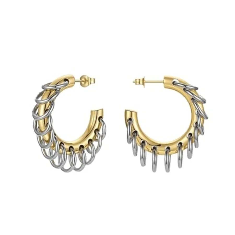

Chunky Hoop Earrings Statement 18K Plated C Hoop Earrings Stainless Steel Thick Hypoallergenic Hoops Earrings for Women