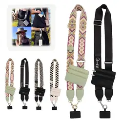 Phone Strap With Zippered Pouch Clip And Go Strap For Phone With Wallet Card Bag Crossbody Mobile Phone Storage Strap