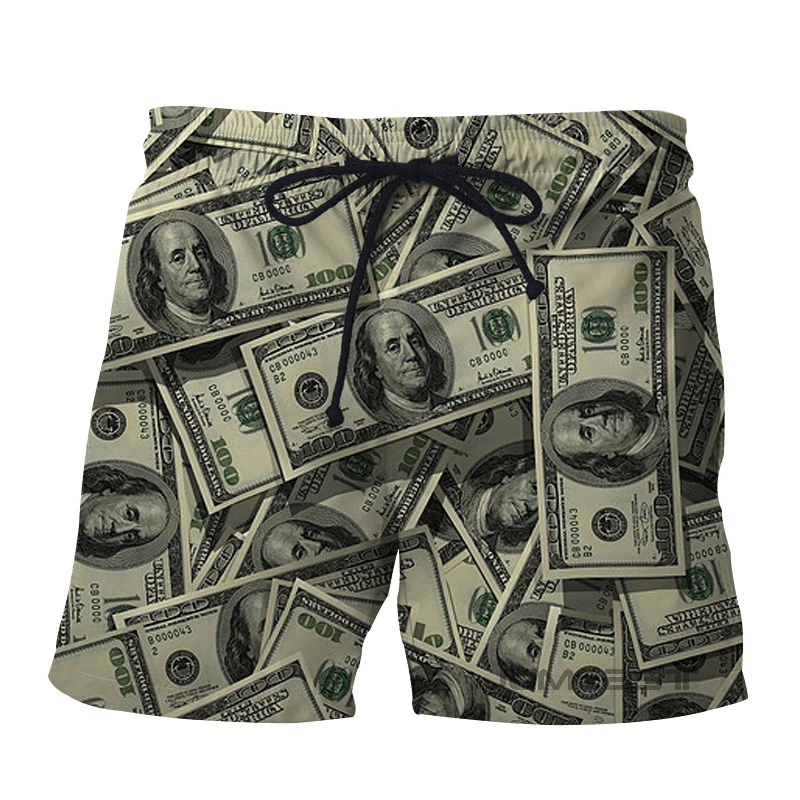 Men Beach Shorts Dollar Money 3D Printed Men's Casual Streetwear Board Shorts Fashion Sportswear Quick Dry Beach Shorts Men