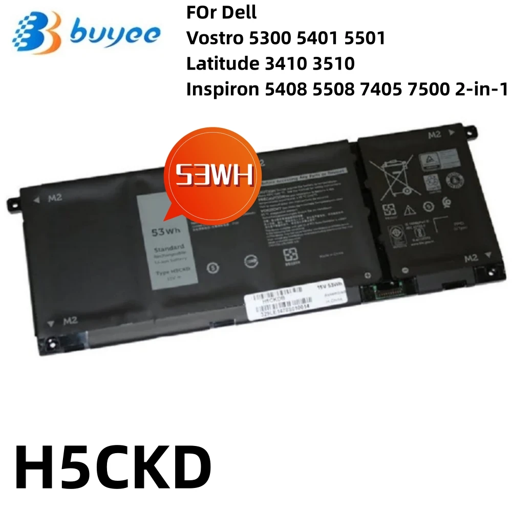 H5CKD Laptop Battery FOr Dell Vostro 5300 5401 5501 Latitude 3410 3510 Inspiron 5408 5508 7405 7500 2-in-1 Series JK6Y6 15V 53Wh