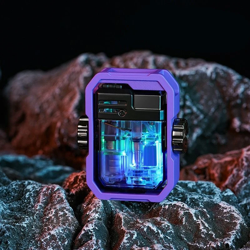 Strumento di accensione per sigaretta creativo portatile EDC Mecha Gyro antivento leggero trasparente con camera d'aria visiva
