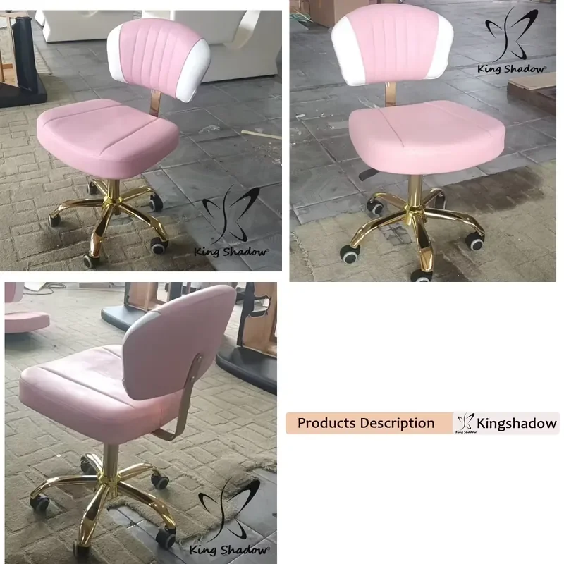 Height Adjustable PU Leather Vanity Stool Chair with Metal Frame Comfortable Stable Seat and Backrest on Wheels for Custom