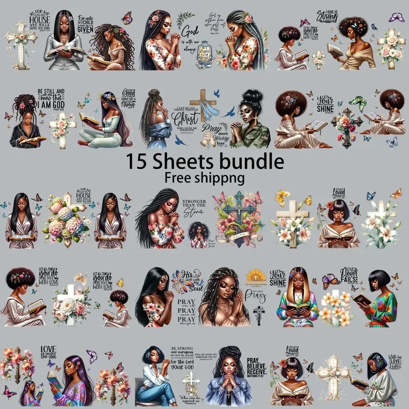 15pcs Freeship Fashion Girls Power 16oz UV DTF Sticker Waterproof DIY Decals 3D transfers uvdtf tumbler stickers uv dtf cup wrap
