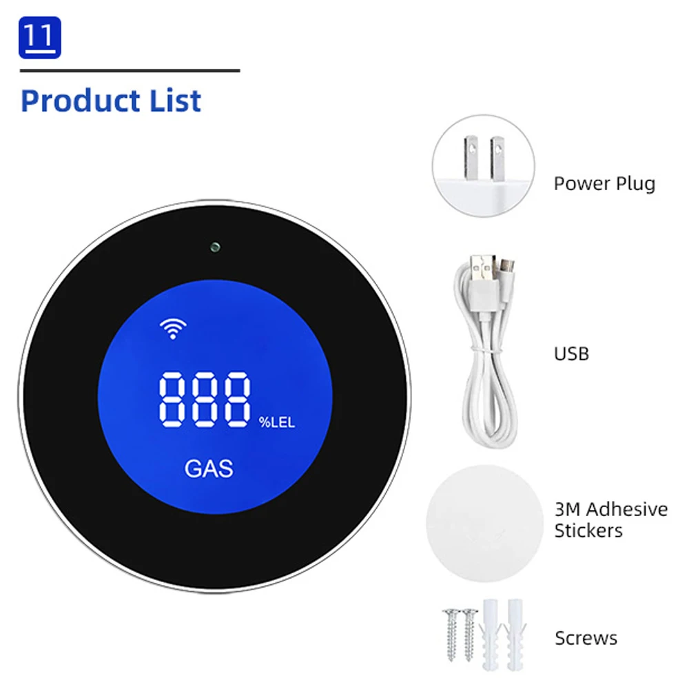 Tuya WiFi 가스 감지기 알람/스마트 천연 가스 누출 센서/90dB 사운드 앱 원격 경고/홈 주방 안전 모니터