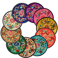 1pc Drinks Coasters, Vintage Ethnic Floral Fabric Coasters Bar Cup Coasters, Teacup Mat Absorbent Coaster