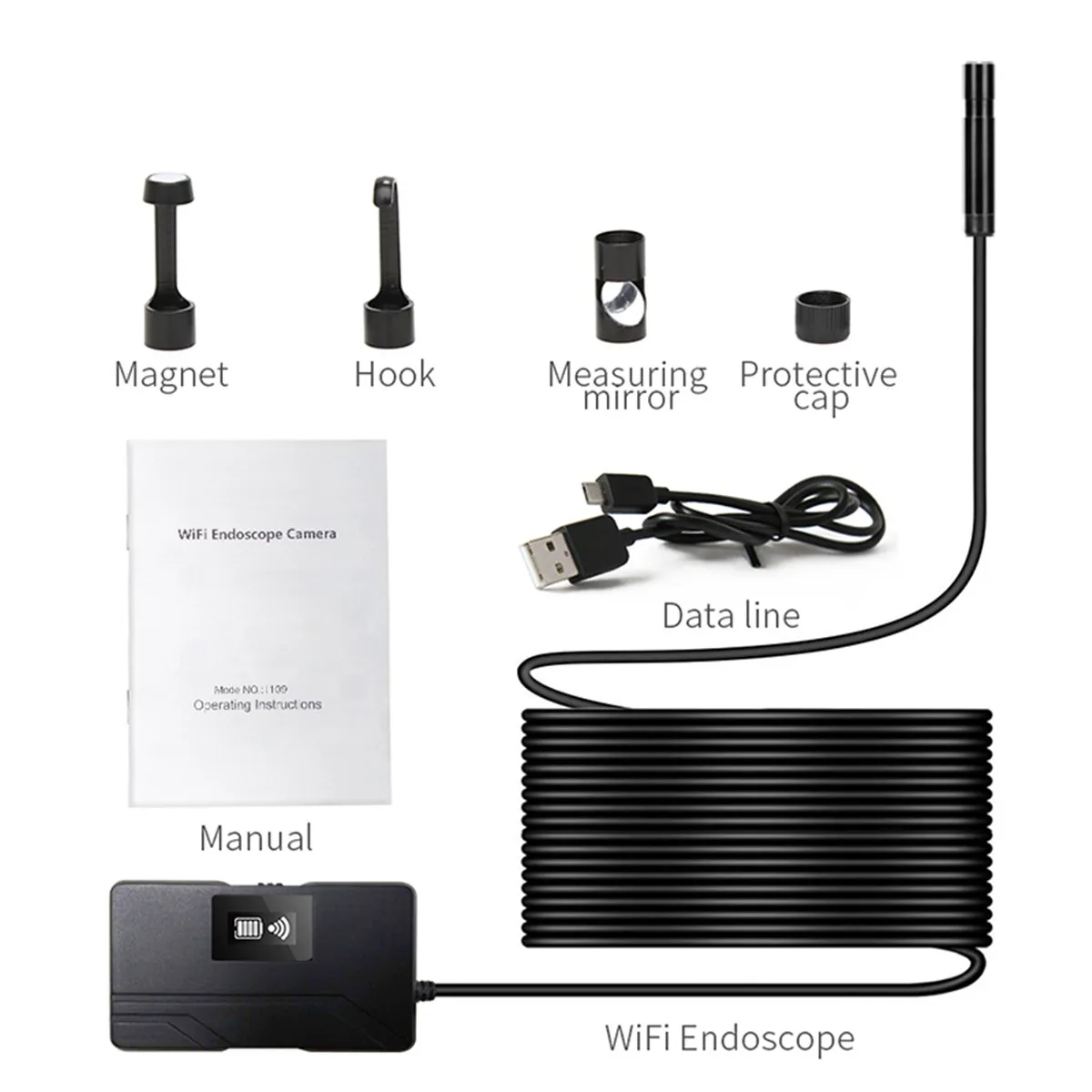 2MP 1080P 5.5MM Wireless USB Endoscope CMOS Borescope Inspection Otoscope Camera Digital Microscope 1m