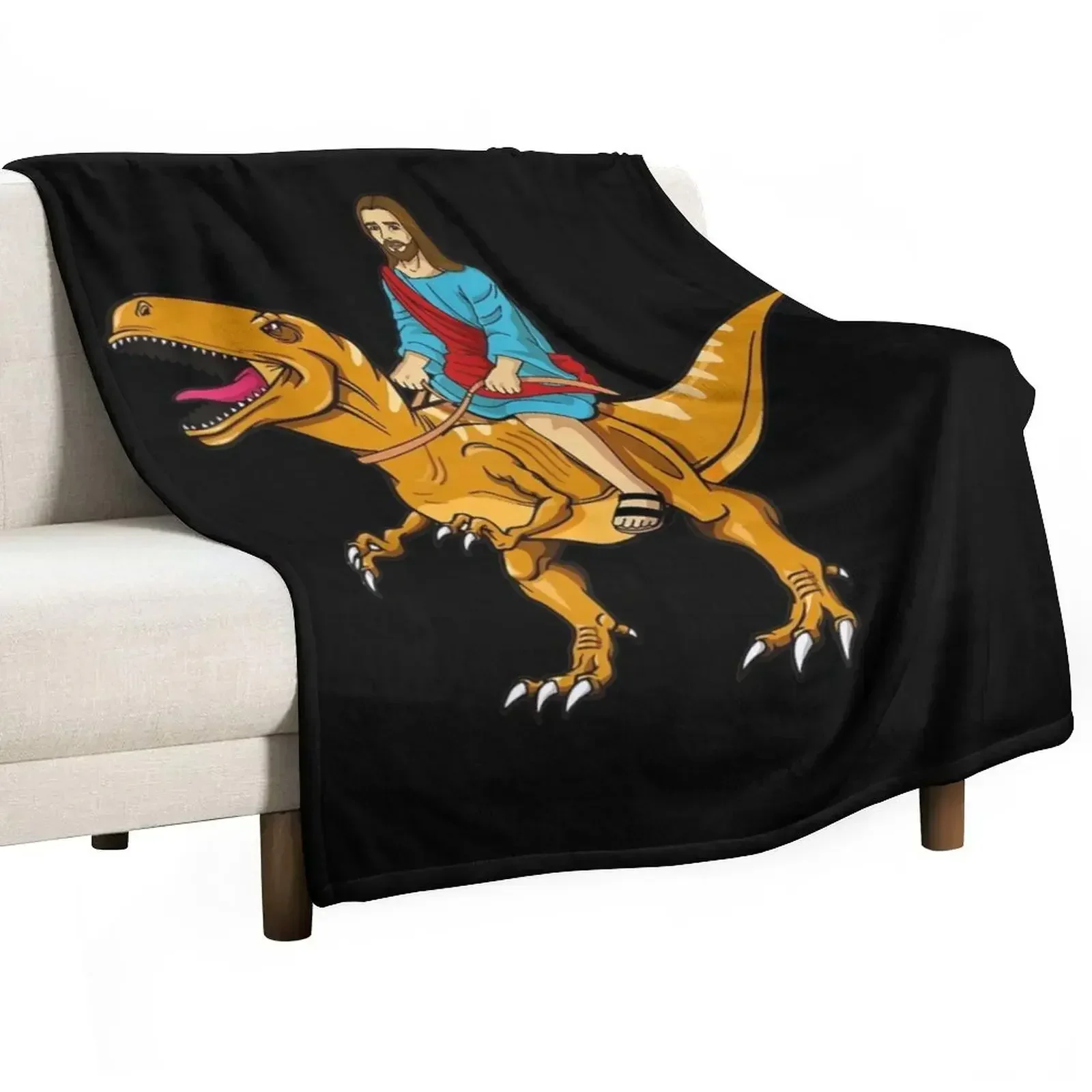 

Funny Parody Jesus Riding Dinosaur Cute meme dino Throw Blanket bed plaid Plush Vintage Blankets