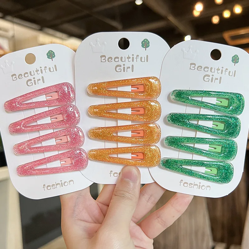 

4pcs/set Korean Style Kids Hair Clips Acrylic Teardrop BB Clips with Princess Sparkles Y2K Fashion 2-12Y Baby Hair Accessories