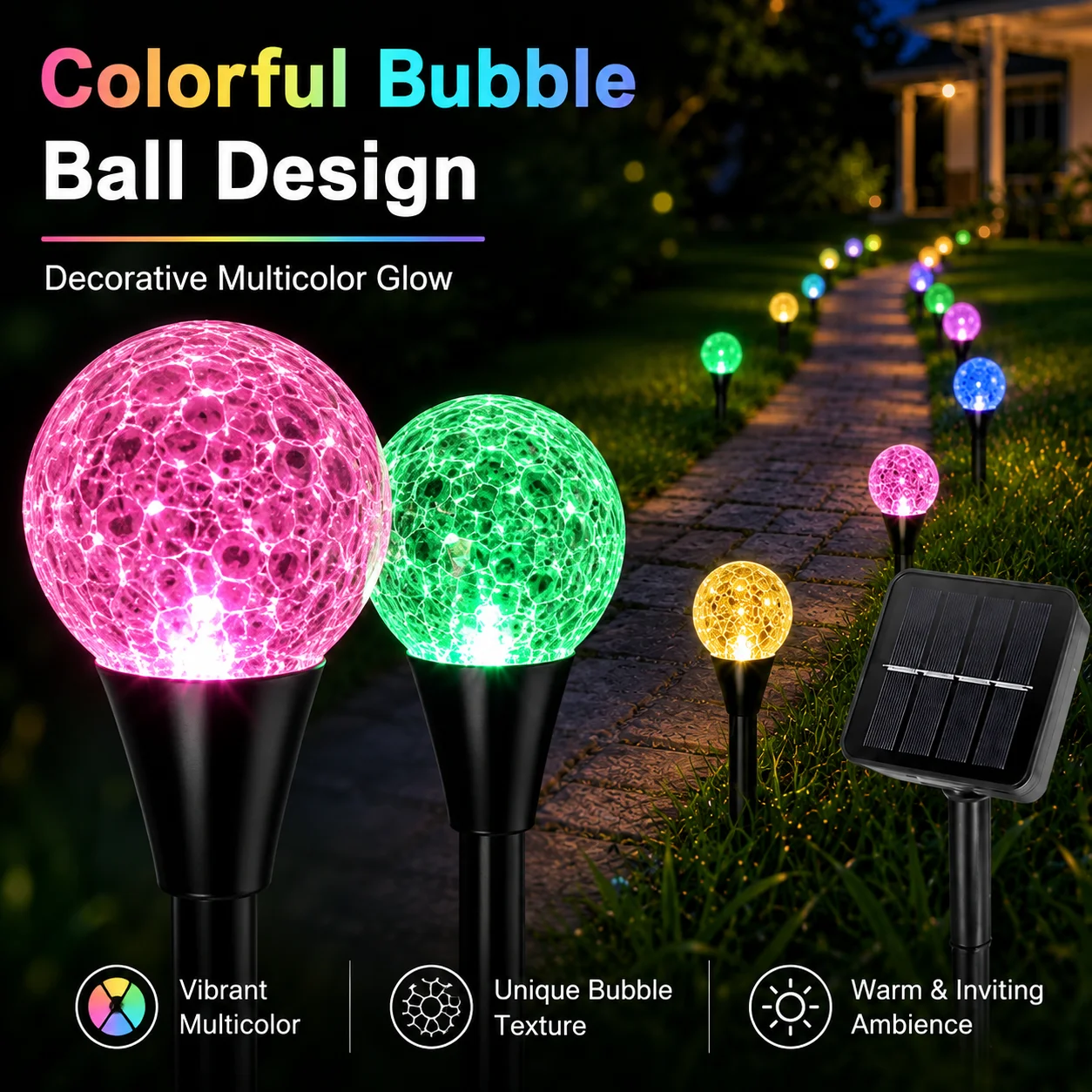 30 LED Solar Bubble Ball Pathway String Lights Waterproof Outdoor Garden Lawn Patio Trail Decor