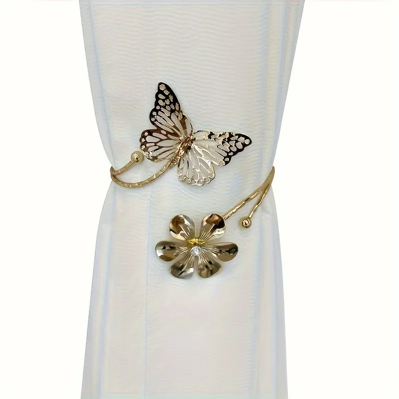 2pcs Flower Butterfly Design Curtain Strap, Minimalist Hollow Out Curtain Buckle For Bedroom And Living Room Decor Home Decor
