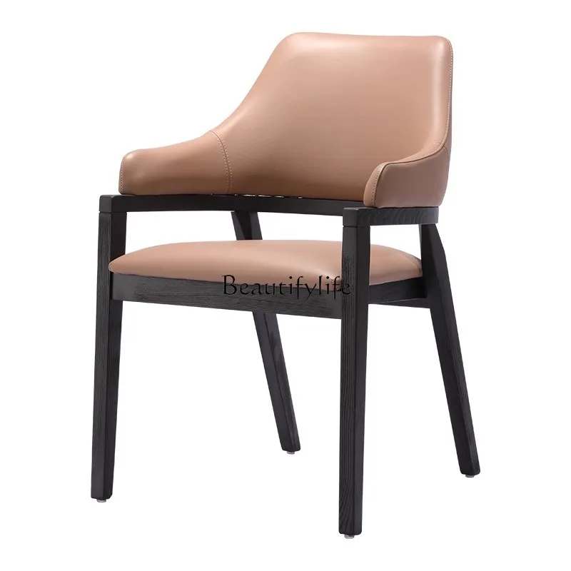 

Modern simple solid wood back chair light luxury high-end designer stool