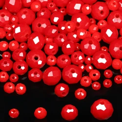 3 4 6 8mm Red Color Faceted Crystal Glass Beads Fashion Rondelle Shape Beads for Jewelry Making Diy Beading Crafts Accessories