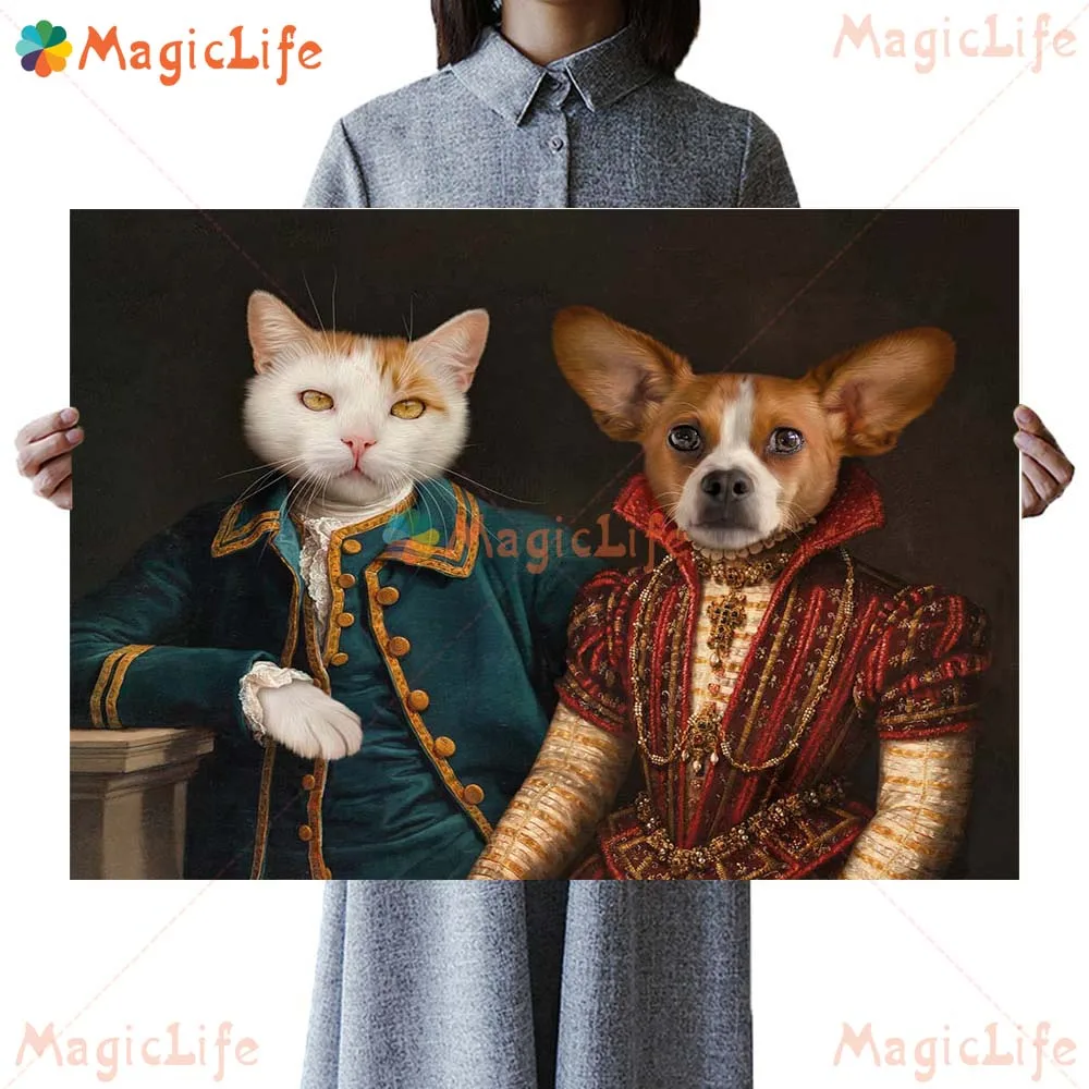 Custom 2 Royal Dogs Cats Portrait Animals Wall Pictures For Living Room Poster Wall Art Canvas Painting Home Decor Unframed