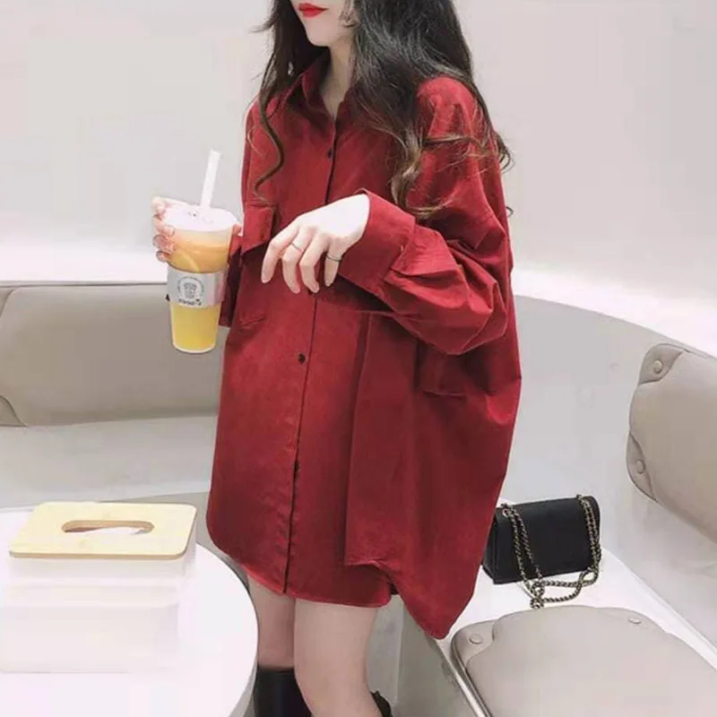 Casual Pure Color irt Jaet plus Size Donna Lungo Sve Colletto rovesciato con bottoni Top di media lunghezza Design ket grande