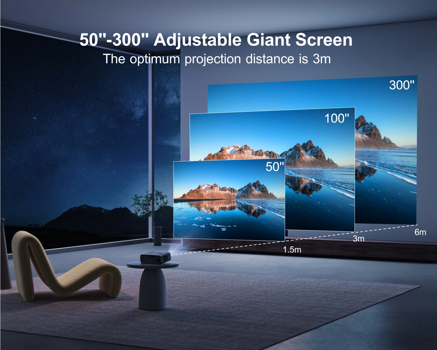 WiMiUS P62 Auto Focus/4K Suporte Projetor Nativo 1080P com WiFi 6 e Bluetooth 5.2 900ANSI Projetor Doméstico Externo 6D Keystone