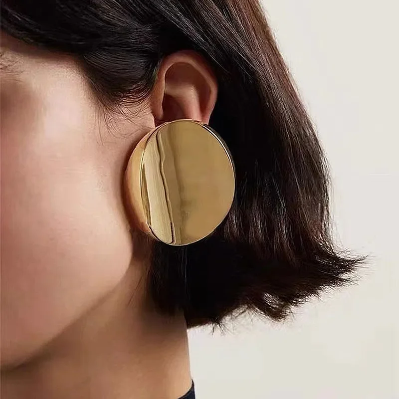 Exaggerated Large Size Geometric Round Hollow stud Earrings for Women Girls Retro Unique Design Heavy Metal Jewelry Gifts