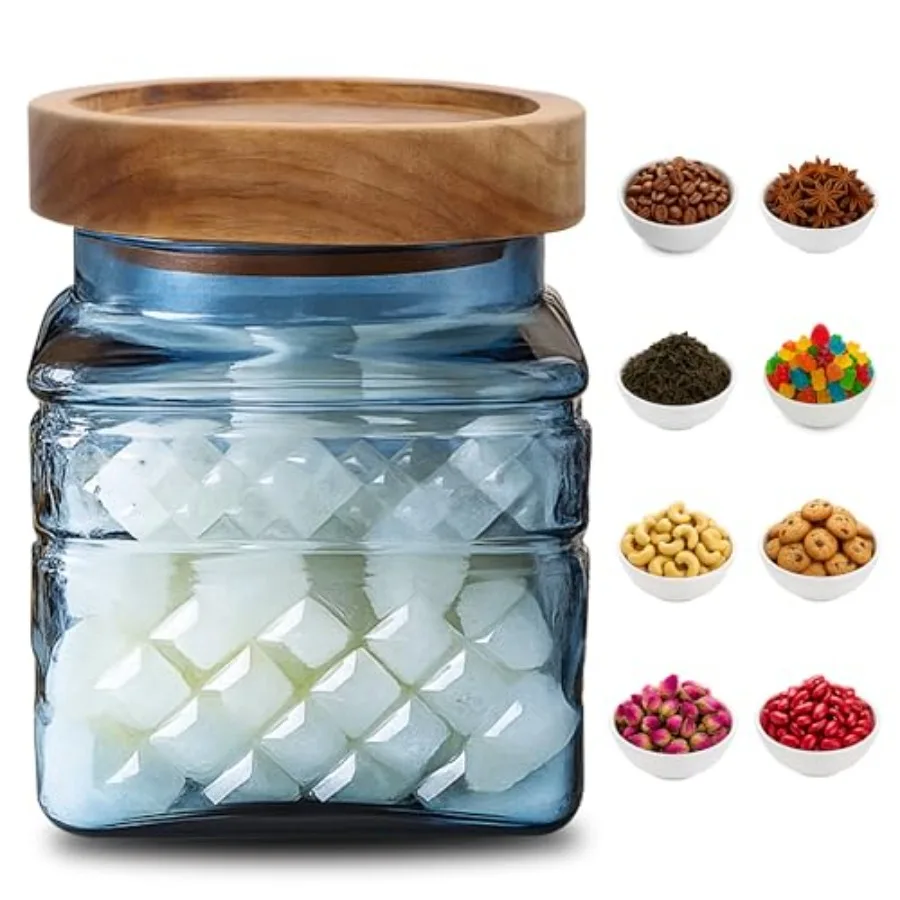 

Vintage Glass Jars for Kitchen Storage 21.6 OZ Square Candy Canister with Acacia Lid Food Storage Container for Coffee Sugar Ca