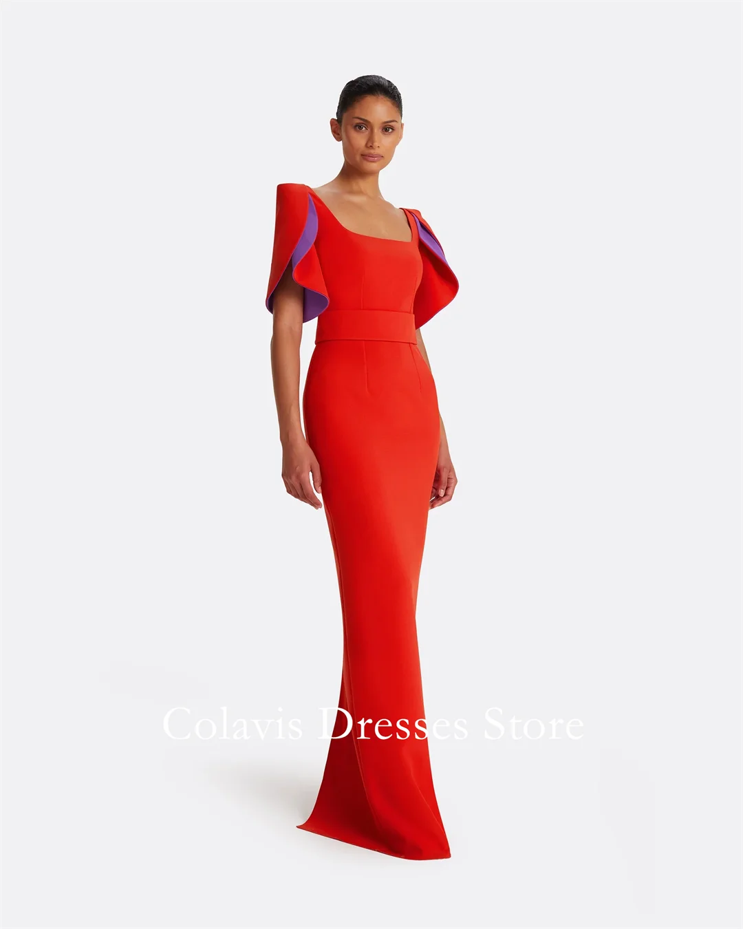 2025 Vestidos de fiesta de talla grande de crepé de sirena roja con cuello cuadrado personalizados Vestido de noche Vestidos de noche para mujer Vestido de fiesta formal