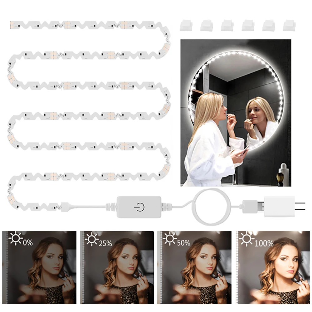 LED Makeup Vanity Mirror Light Strip Bathroom Bulb Dressing Table Wall Lamp Led Night Light For Room Cosmetic Mirrors Decorative