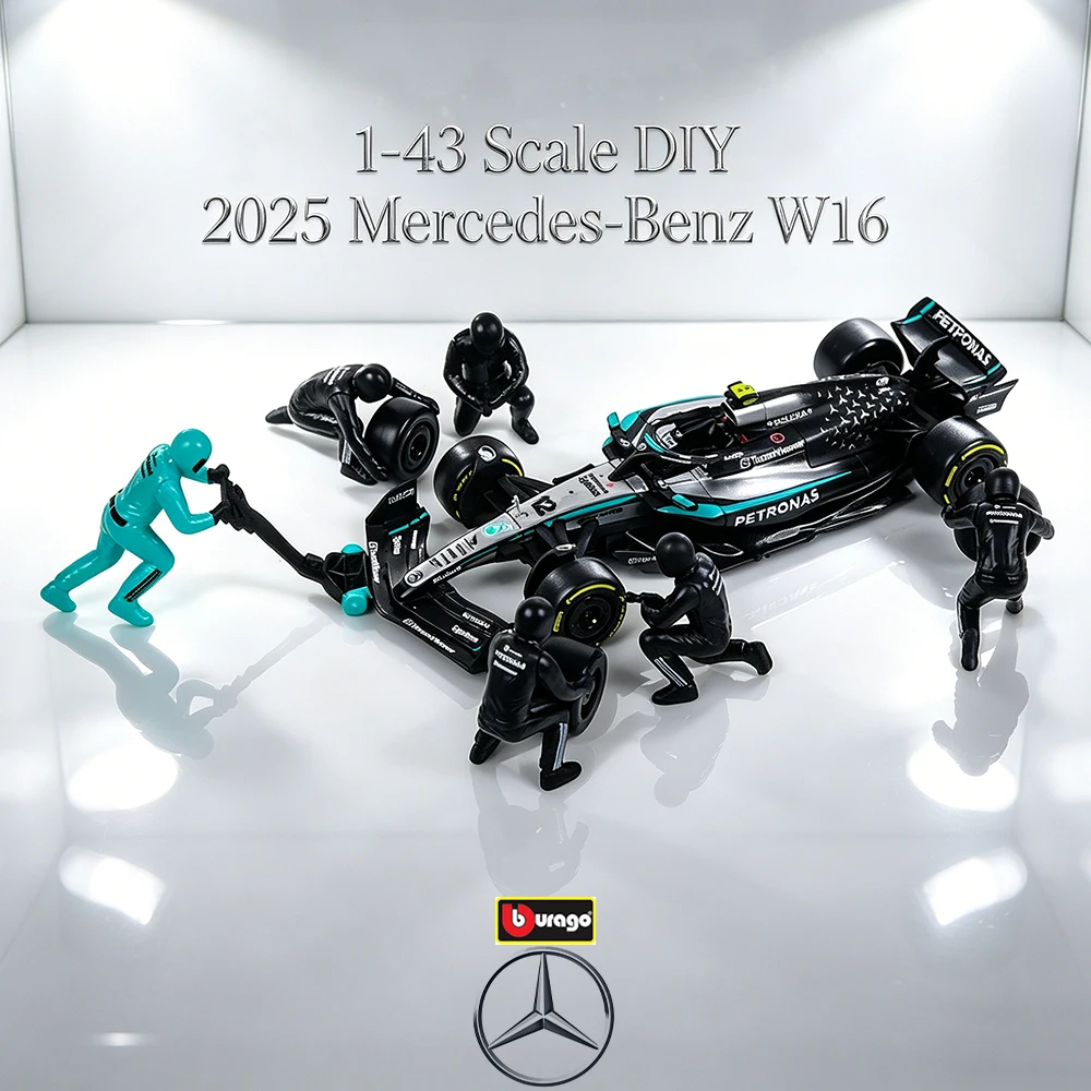 ブラーゴ-1-43-f1-diy-スタティックモデル-合金製カーモデル-2025-メルセデス・ベンツ-w16-63ジョージ・ラッセル-12キミ・アントネリ・コレクション-ダイキャスト
