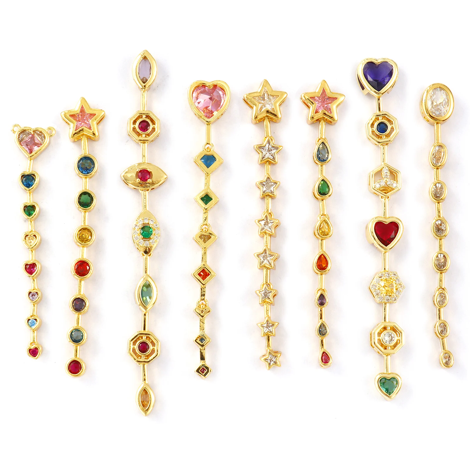1 Piece Brass Geometric Pendants 18K Gold Plated Tassel Multicolour Cubic Zirconia Heart Pentagram Olive Charms For DIY Necklace